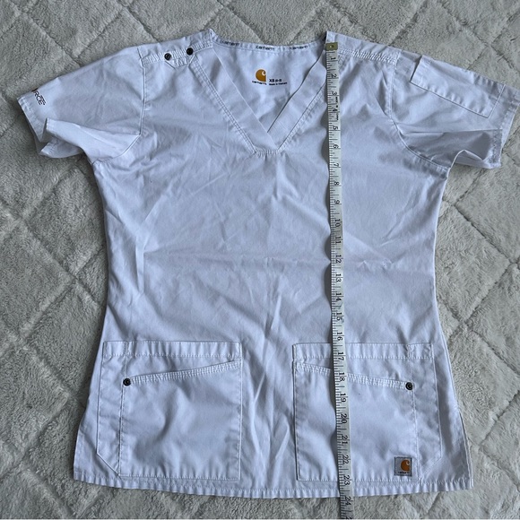 Carhartt | White Stretch Multi Pocket V-Neck Scrub Top | Size Extra Small - Picture 12 of 12